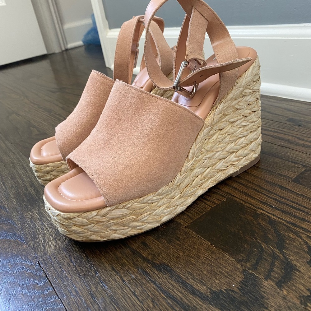 Blush Espadrille Wedge Sandals with Ankle Strap